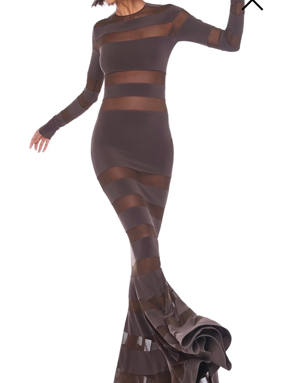 NWT Norma Kamali Spliced Mesh Fishtail Gown Chocolate XXS- price drop! - Picture 5 of 9